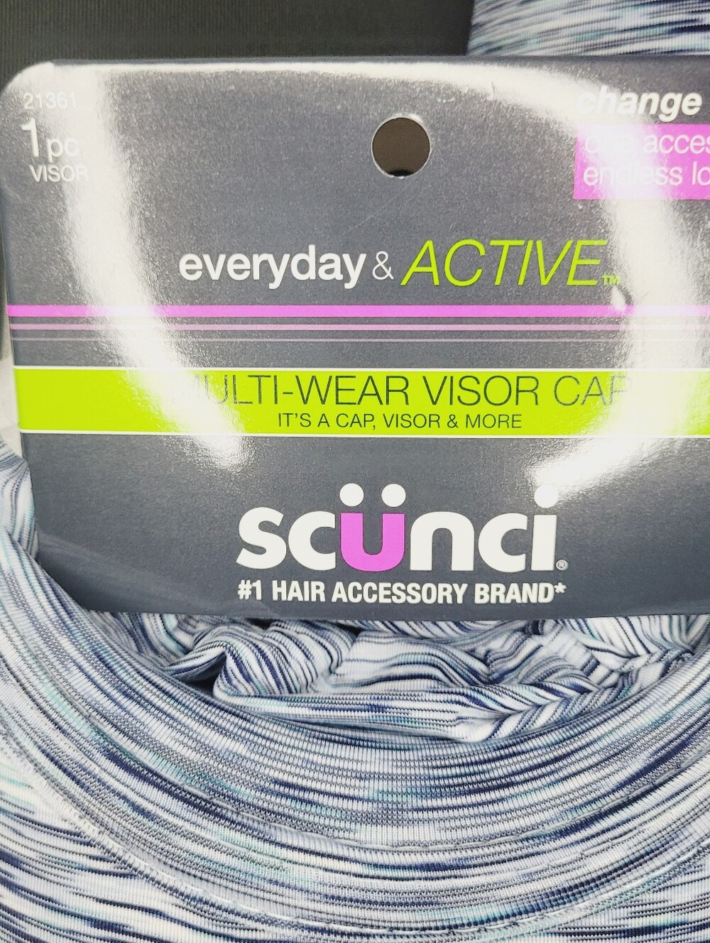 Lot 3-Scunci Multi-Wear Visor Cap Rainbow/Black, Blue/White, Blue/White - Picture 3 of 7